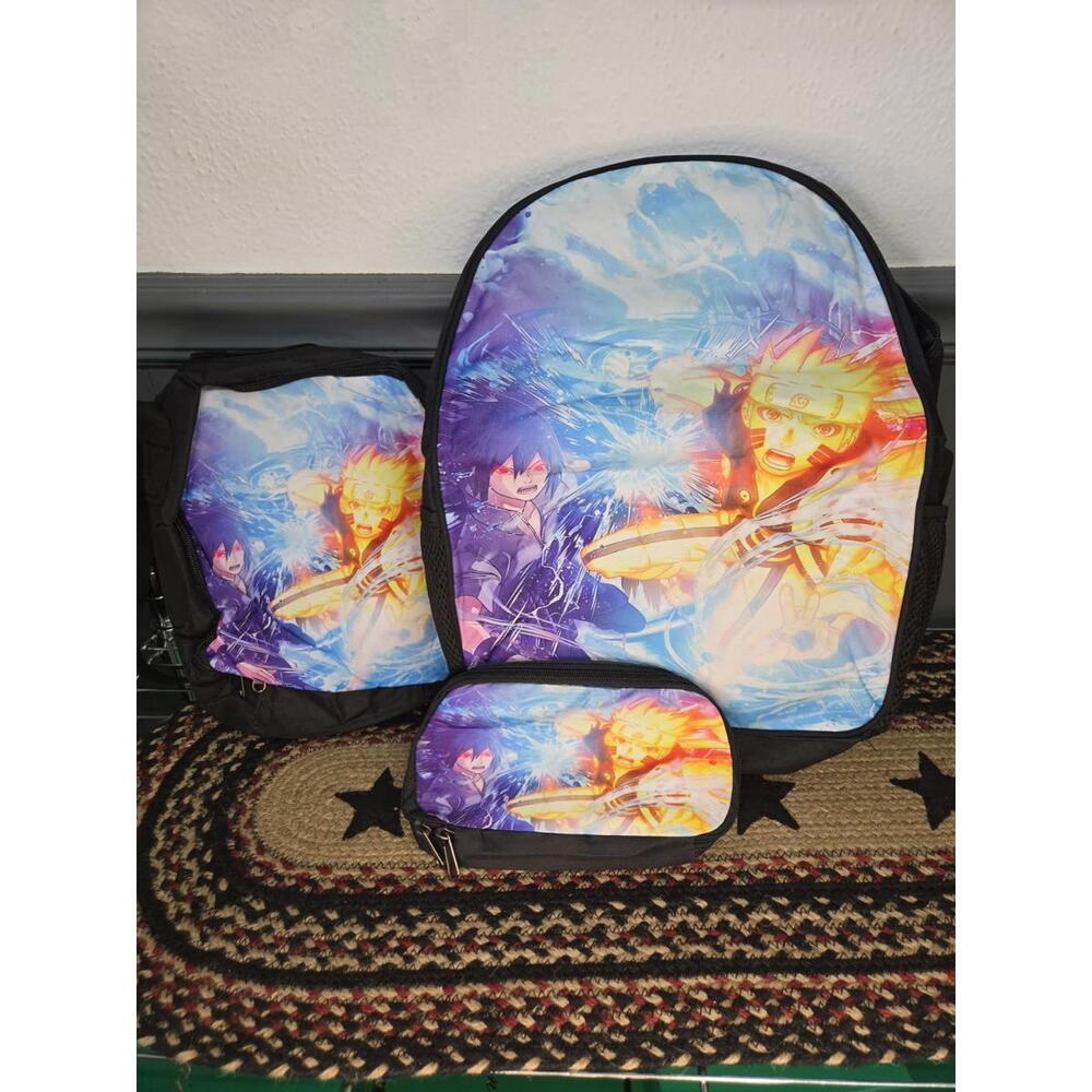 Maruto Sasuke Anime Graphics Backpack Lunch bag and Pencil case
